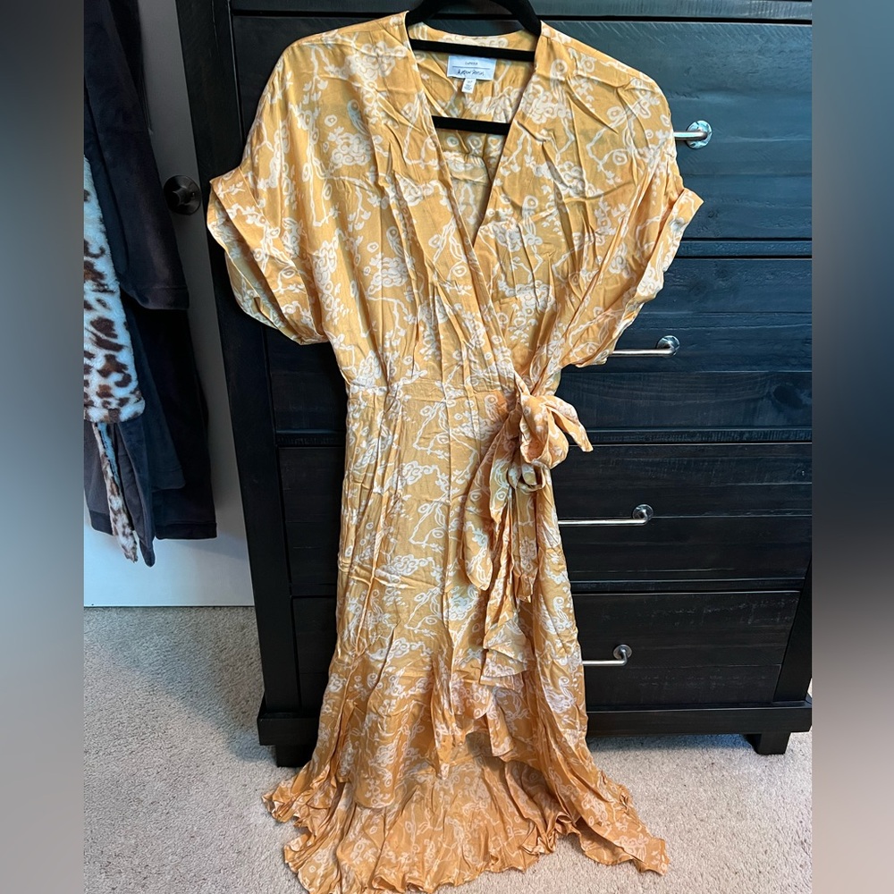 &Other Stories Capsule Yellow Floral Wrap Flowy Midi Kimono Wedding Guest Dress